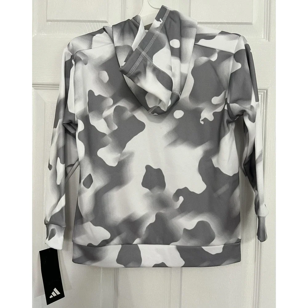 Adidas Kids Unisex Youth Athletic White Gray Camouflage‎ Pullover Hoodie Size XS